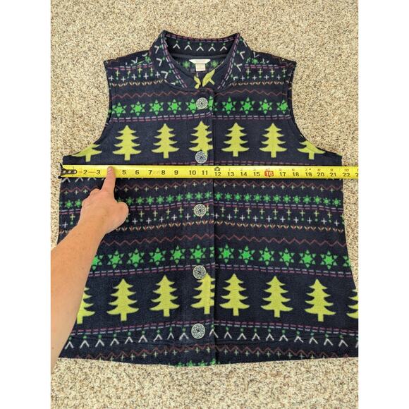 CHRISTOPHER & BANKS Fleece Vest Size XL Christmas Holiday Fir Trees Snowflakes - Picture 6 of 8
